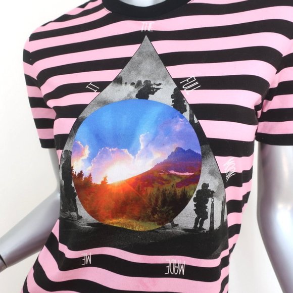 GIVENCHY FULL MOON STRIPED T-SHIRT PINK/BLACK SIZE SMALL SHORT SLEEVE TOP - Picture 2 of 10